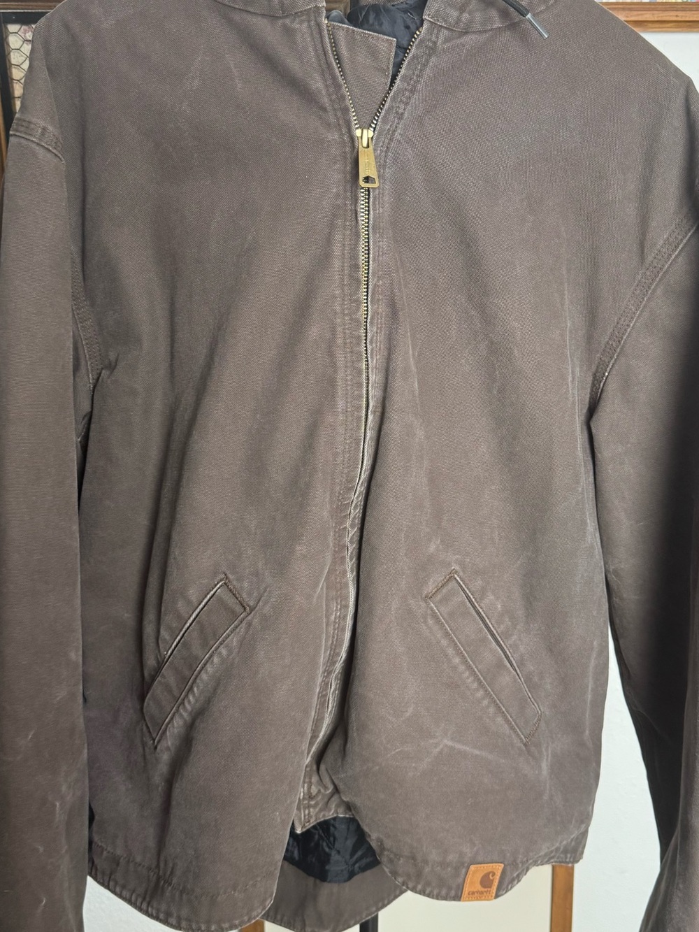 Vintage Carhartt Dark Brown Men's Hooded Work Jacket Heavy Duty Size XL